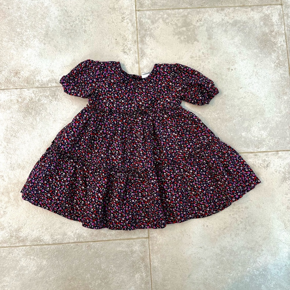 GAP Black Floral Tiered Dress with Pink and Purple Accents